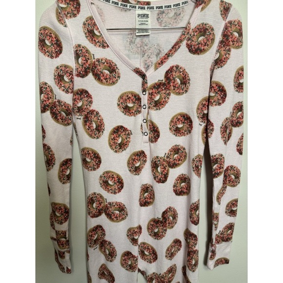 💕Victoria's Secret PINK Donut Onesie One-Piece Thermal PJ Pajamas S💕 - Picture 3 of 7